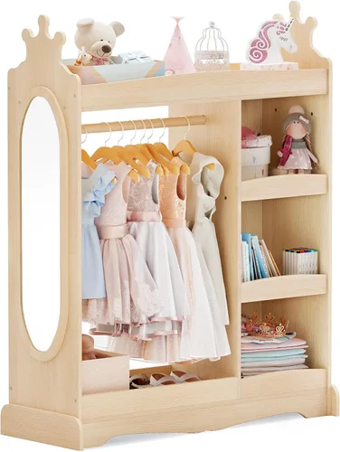 Vista 7 de Curipeer Almacenamiento de disfraces para niños con espejo, armario para niños con almacenamiento y 3 ganchos, armario para niños y niñas