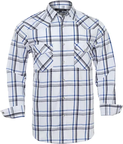 Vista 7 de Men's Western Cowboy Shirts-Long Sleeve Snap Button Plaid Shirt, Regular Fit Cotton Casual Shirt