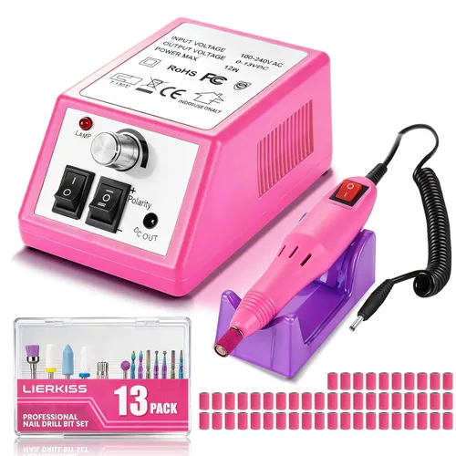 Vista 10 de LAVAED Kit de máquina de taladro de uñas eléctrico profesional, vibración de bajo ruido con brocas de uñas y bandas de lijado para taladro de uñas