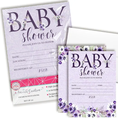 Vista 11 de AmandaCreation - Invitaciones florales para baby shower, 20 tarjetas de relleno de 5 x 7 pulgadas con veinte sobres blancos