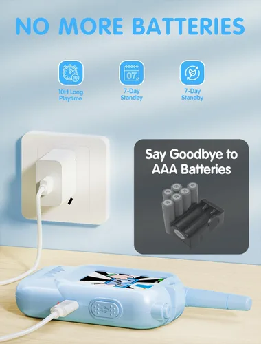 Vista 6 de Walkie Talkie para niños con video: paquete de 2 juguetes recargables para niños pequeños con cámara HD y cambiador de voz, juguetes de regalo