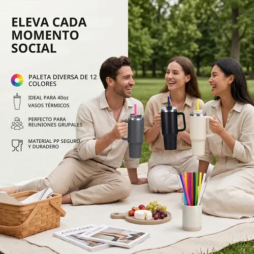 Vista 7 de ALINK Pajitas reutilizables para vaso Stanley de 40 onzas y 30 onzas, popotes de plástico duro de 12 pulgadas de largo, popote de repuesto de 12