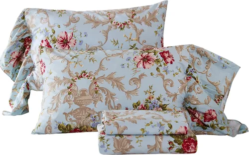 Vista 17 de ABREEZE Juego de sábanas con estampado floral beige, juego de ropa de cama bohemio, juego de ropa de cama de lujo de 4 piezas, medallón de damasco