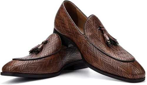 Vista 14 de JITAI Zapatos para hombre: mocasines casuales de cuero y gamuza para hombre, cómodos tacones bajos, zapatos de vestir sin cordones para bodas
