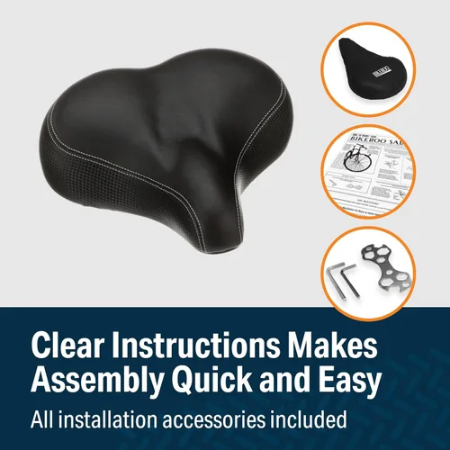 Vista 6 de Bikeroo Extra Wide Replacement Saddle - Fits Indoor & Outdoor Bicycles - Steel Spring & Elastomer Suspension - Center Cutout - Memory Foam
