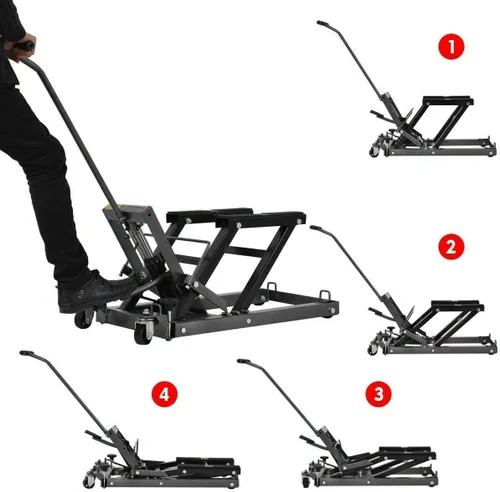 Vista 3 de Goplus - Elevador / gato hidráulico de tijera, para motocicleta, todoterreno, cuatriciclo, moto, 1.500 lbs, Negro