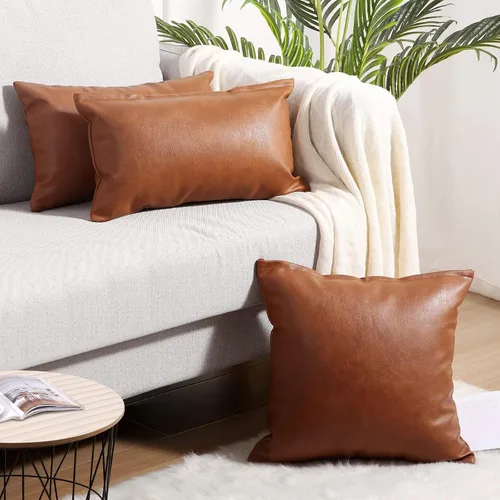 Vista 5 de Yaertun Juego de 2 fundas de almohada decorativas de piel sintética modernas y sólidas para exteriores, fundas de almohada de lujo para sofá, cama