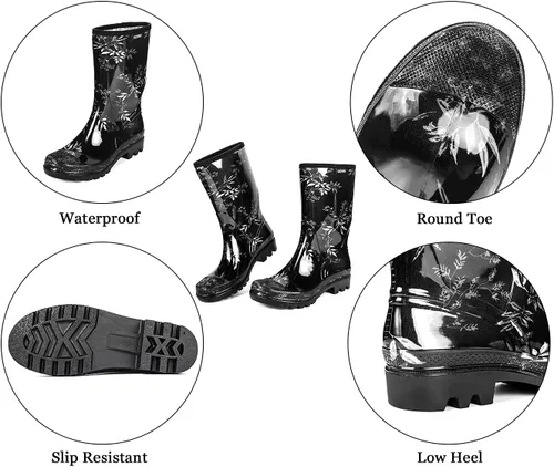 Vista 82 de DKSUKO Waterproof Womens Rain Boots insulated,Lightweight Rubber fashion Boots in Gardening,Warm and Comfortable Wide Calf Rain Boots with Glossy in