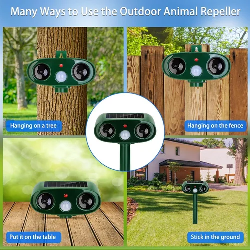Vista 9 de Repelente solar ultrasónico de animales para exteriores, paquete de 4 dispositivos repelentes de osos impermeables y disuasorio de gatos para patio