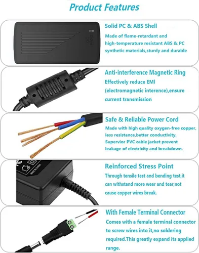 Vista 3 de Fuente de alimentación de 12 voltios, 5 A, 60 W, convertidor de adaptador de corriente alterna, 100 V-240 V CA a CC 12 voltios, adaptador
