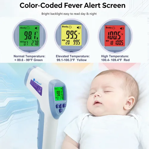 Vista 5 de Termómetro digital infrarrojo temporal de grado médico sin contacto para adulto/bebé/niño/bebé/enfermera. Amplim mejor temperatura de la fiebre