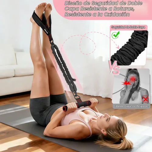 Vista 4 de Banda de resistencia de pedal multifunción mejorada con asa, 3 bandas de resistencia ajustables de tubo para abdomen, cintura, brazo, núcleo/ABS
