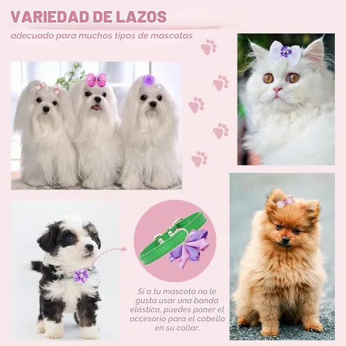 Vista 4 de 22 lazos para el pelo de perro con bandas elásticas de goma, accesorios para el pelo de cachorros pequeños con perlas de flores de mariposa, lazo