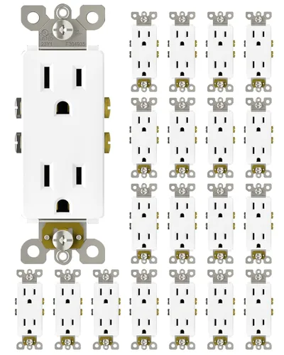 Vista 9 de ThunderWay Toma de corriente decoradora con placa de pared, toma eléctrica no resistente a manipulaciones, 15 amperios/125 V, autoconectada