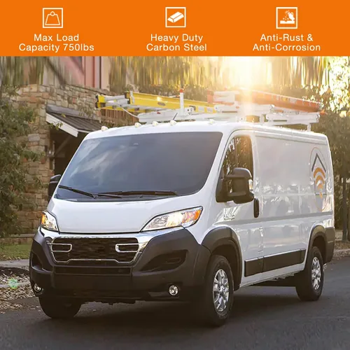Vista 7 de MELIPRON - Baca de techo para carga de acero para furgoneta, compatible con RAM ProMaster 2013-2023, 2 barras, color blanco