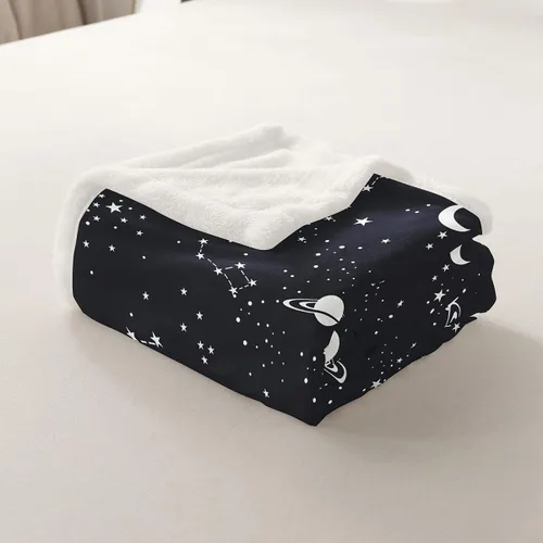 Vista 5 de Manfei Galaxy Kids Throw Blanket Starry Moon Planets Print Fuzzy Blanket for Boys Girls Room Decor, Outer Space Blanket for Bed Couch Sofa, Soft and