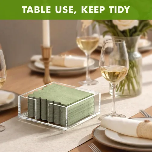 Vista 5 de Kordory Portaservilletas de Acrílico para Cóctel para Mesa, para Servilletas de 5 x 5 Pulgadas, Portaservilletas Planos Modernos para Cocina