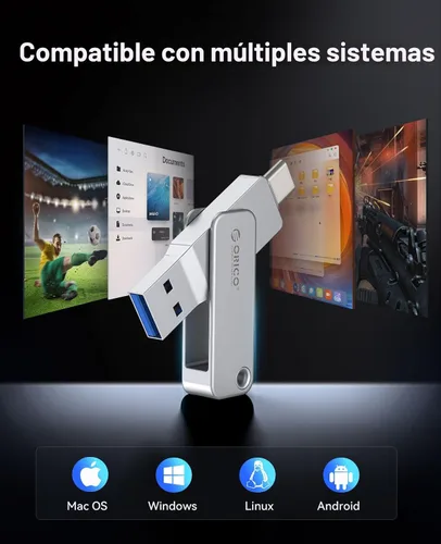 Vista 3 de ORICO - Unidad flash USB dual de 64 GB USB-C y USB-A, mini memoria de pulgar Stick hasta 150MB/s aleación de zinc para iPhone 15/16/17, compatible