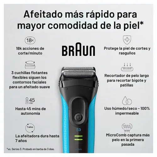 Vista 3 de Braun Electric Series 3 - Maquinilla de afeitar con recortadora de precisión, recargable, afeitadora de lámina húmeda y seca para hombres