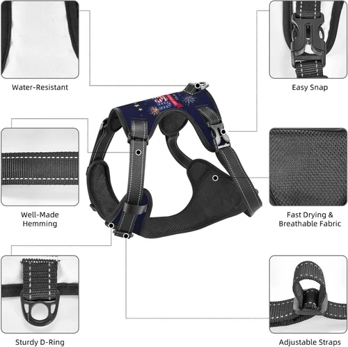 Vista 2 de 250th USA Anniversary Reflective Dog Harness No Pull Soft Vest Harness for Small Medium Large Dog Puppy Pets (Small Size)