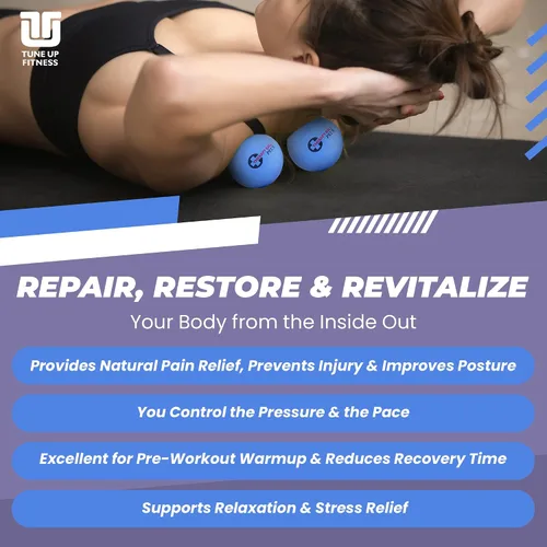 Vista 2 de Tune Up Fitness – Par de pelotas terapéuticas PLUS en bolsa Actualización de pelota de lacrosse - Pelotas de terapia de masaje para liberación