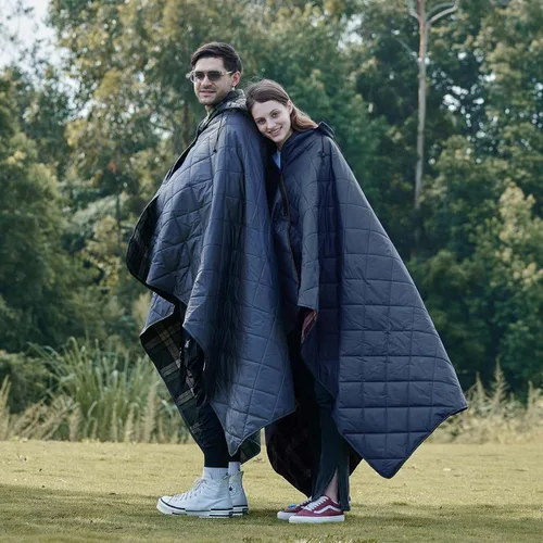Vista 7 de DUKUSEEK Manta con capucha para exteriores, manta de camping impermeable, acolchada, forro polar grueso, cálida, resistente al viento, a prueba