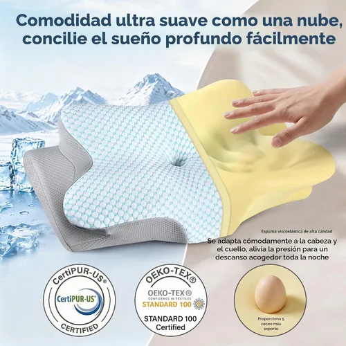Vista 6 de Almohada cervical para aliviar el dolor de cuello, almohada cervical ergonómica para dormir, almohada de contorno para dormir de lado para soporte