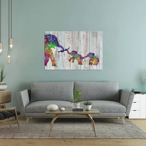 Vista 3 de Zlove Lienzo decorativo para pared, diseño de elefante colorido, imágenes divertidas de animales de bebé, 24 x 36 pulgadas