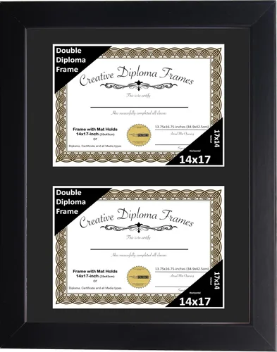 Vista 58 de Creative Picture Frames Marco de diploma doble clásico negro de 6 x 8 pulgadas con vidrio negro y colgador de pared instalado