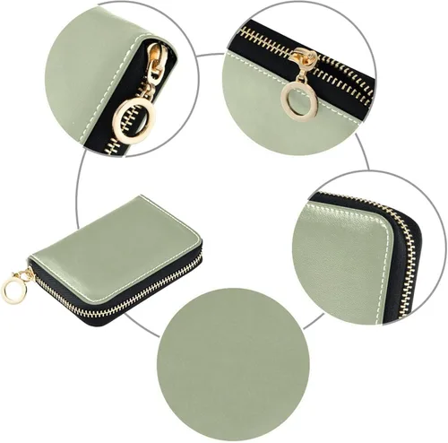 Vista 6 de Small RFID Credit Card Holder Wallet with Zipper, Leather Wallet Case for Women Light Green Background