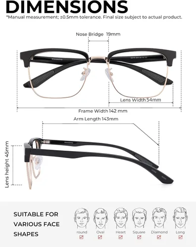 Vista 6 de ZanyLen Blue Light Glasses Men Rectangle Large Browline Computer Gaming Glasses