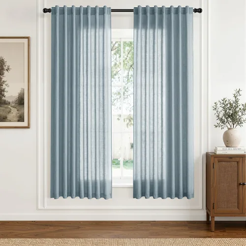Vista 55 de Hokibero Cortinas de lino natural de 96 pulgadas de largo para sala
