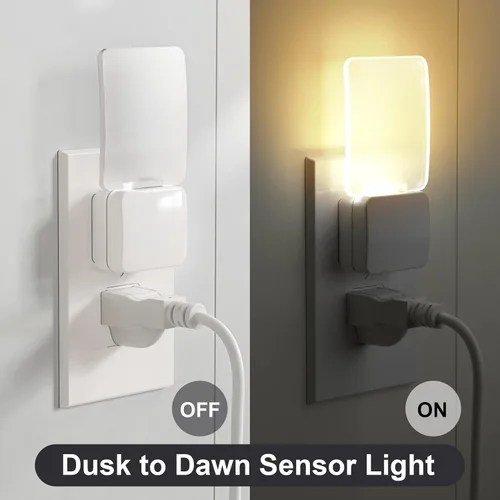 Vista 4 de oviitech Luz nocturna superior con sensor de luz del atardecer al amanecer en la parte inferior, luz en blanco cálido para pasillo, dormitorio, sala