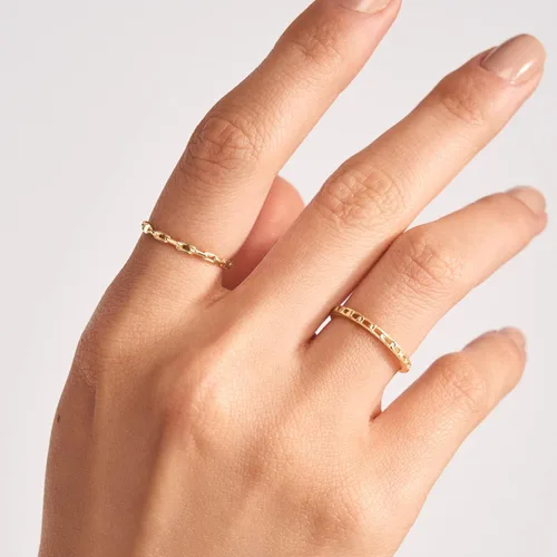 Vista 3 de GELIN Anillo de cadena de oro macizo de 14 quilates para mujer, anillos apilables de oro de 14 quilates, tamaños 5 a 9