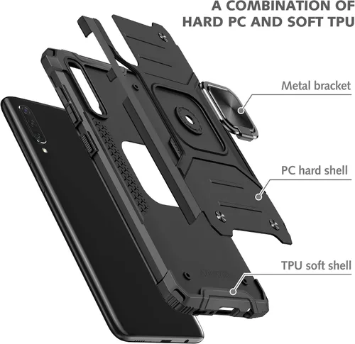 Vista 5 de Asuwish Funda compatible con Samsung Galaxy A70 y protector de pantalla de vidrio templado, accesorios para celdas, soporte de anillo, fundas Negro
