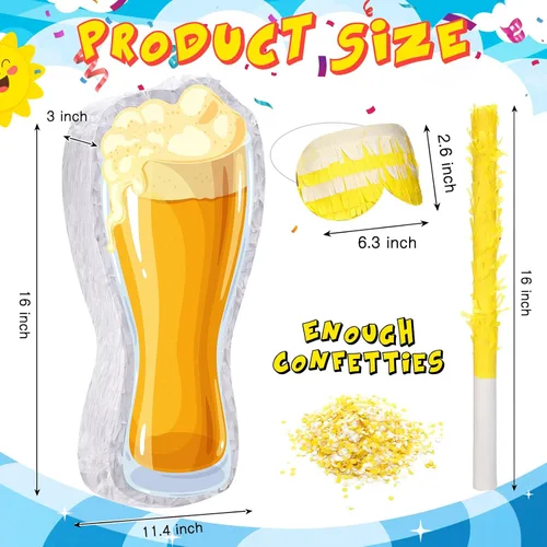 Vista 2 de Sratte Piñata de cerveza con palo y con los ojos vendados, confeti de cerveza, piñata de cristal de cerveza, taza de animaciones a cervezas