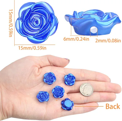 Vista 3 de 100 cuentas espaciadoras de rosas de plástico ABS con forma de flor de rosa, cuentas de rosas lindas, accesorios para adornos para manualidades, Azul