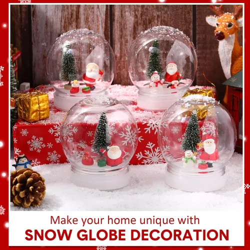 Vista 4 de Xinnun Kit de 48 piezas de 3.9 pulgadas de bolas de nieve de Navidad de plástico incluyendo 16 mini árboles de Navidad artificiales, 16 mini adornos