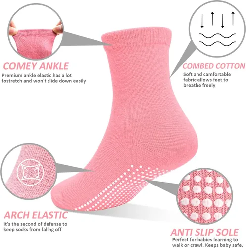 Vista 2 de Tphon Calcetines Antideslizantes para Niñas Pequeñas Calcetines Antideslizantes para Bebés con Agarres para Niños y Niñas 12 Pares para Niños de 0-7