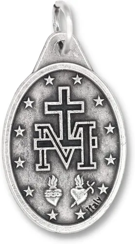 Vista 4 de Paquete a granel de 100 colgantes de medalla milagrosa para collar medallas ovaladas milagrosas oxidadas de plata de 1 pulgada medallas para joyería