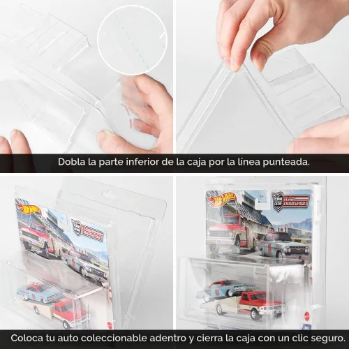 Vista 2 de Paquete de 5 fundas protectoras para transporte de equipos Hot Wheels, PET Recinto de clamshell de fácil montaje, impermeable, pantalla clara