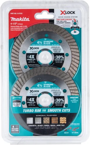 Vista 7 de Makita E-07222 X-Lock 4-1/2" Turbo Rim Diamond Blade para corte de mampostería, 2/pk