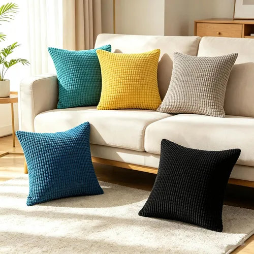 Vista 5 de CaliTime Fundas de Almohada Decorativas Paquete de 2 Cómodas de Pana Acanalada a Rayas Waffle Fundas de Cojines Decorativos para Sofá Cama