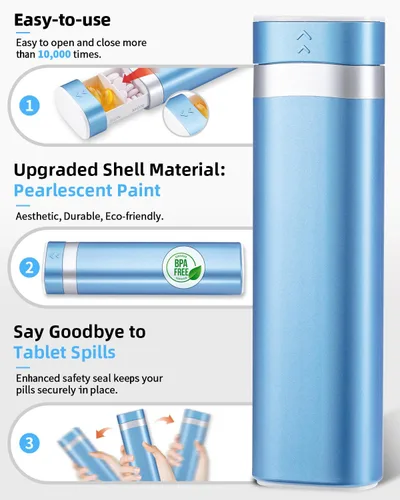 Vista 4 de Betife Pastillero de viaje semanal de 7 días, pastillero diario compacto, estuche portátil para medicamentos, lindo pastillero para suplementos