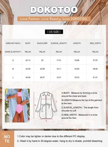 Vista 6 de Dokotoo Camisas de manga larga de algodón con botones para mujer, salida de baño, cárdigans de verano con bolsillos