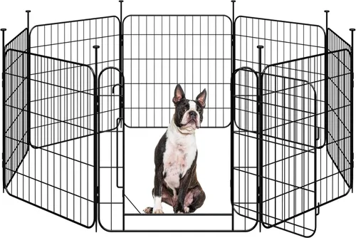 Vista 12 de Yaheetech Corralito expandible para perros, 8 paneles de 20 pulgadas con puerta para interiores y exteriores, cerca para mascotas para perros