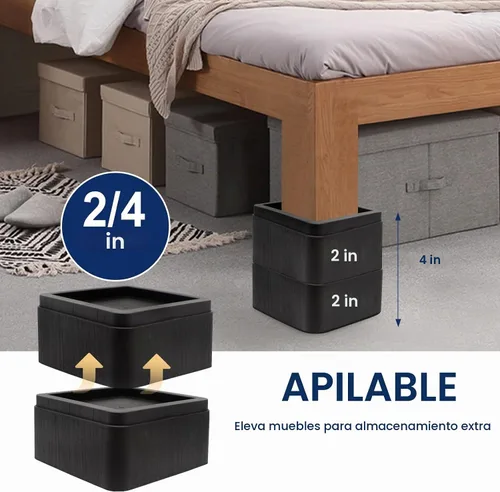 Vista 4 de MYMULIKE Elevadores de cama de 2 pulgadas, de gran tamaño se ajustan a patas de 5.5 pulgadas, resistente 6000 libras, bloques elevadores de cama
