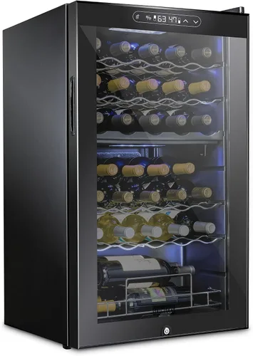 Vista 13 de Schmecke - Refrigerador de vino con compresor de 34 botellas con cerradura Gran bodega independiente Refrigerador de vino digital 41f-64f