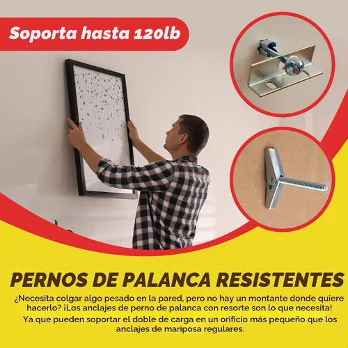 Vista 2 de QUALIHOME Anclajes de perno de resorte – Anclajes de pared resistentes para colgar artículos con paredes huecas y más – Anclaje de pared hueco
