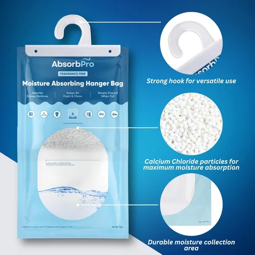 Vista 4 de Absorb Pro - Bolsa de suspensión que absorbe la humedad sin fragancia - Paquete de 3 - Paquetes de deshumidificación colgante de 16 onzas